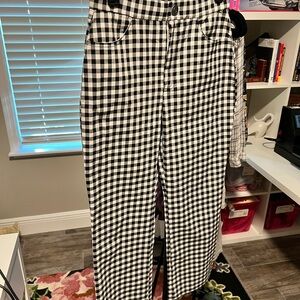 Free People Black and White Gingham Wide Leg Pants